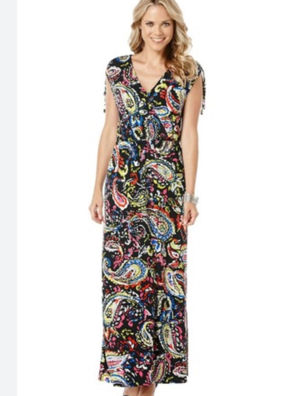 Rafaella Womens Multicolor Paisley V-Neck Sleeveless Maxi Dress Size Large